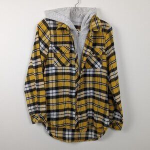 CISONO Plaid Collection Hooded Flannel Shirt with Gray Hood